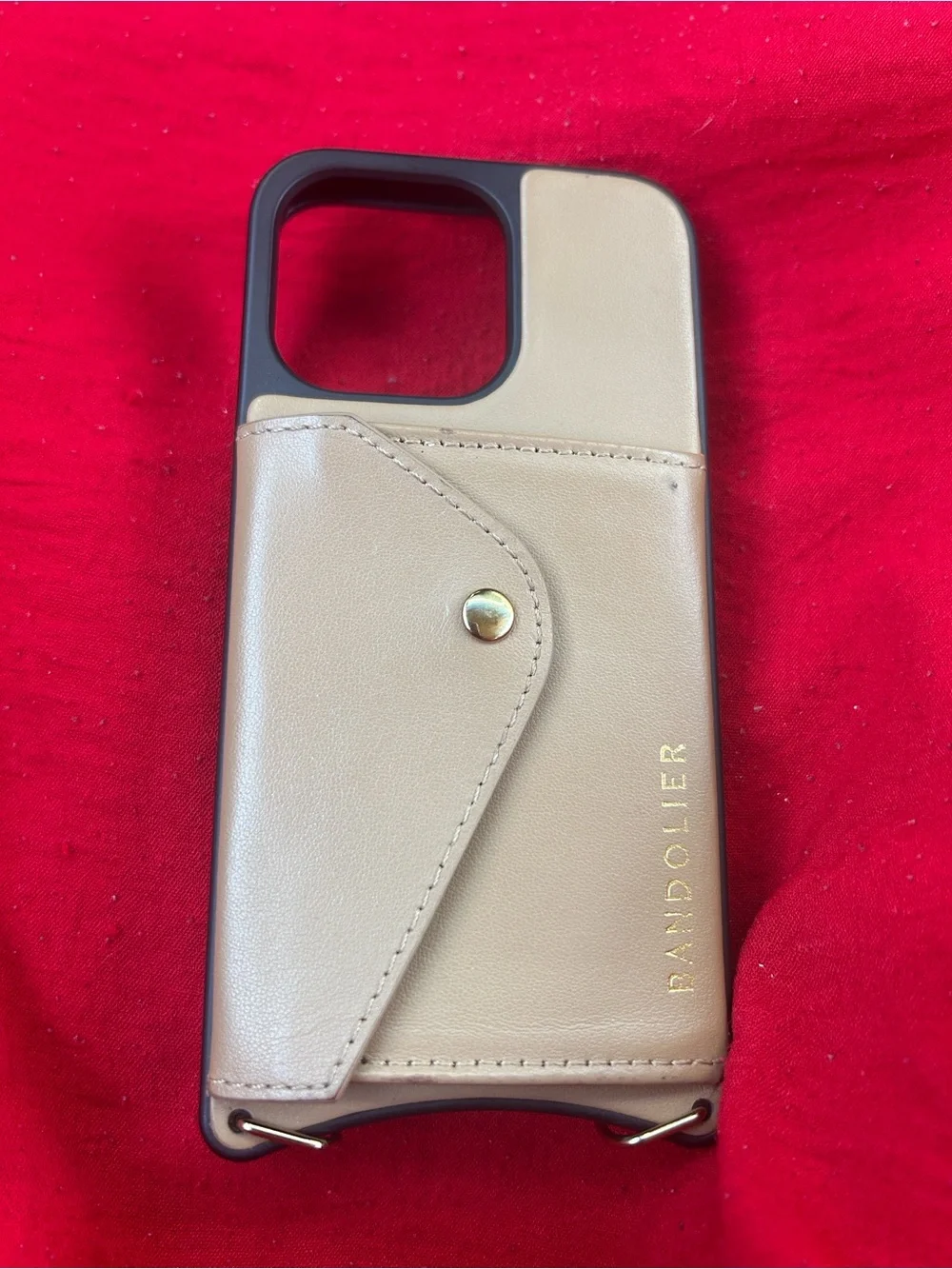 Bandolier Taupe Leather Phone Case with Snap Card Pocket
